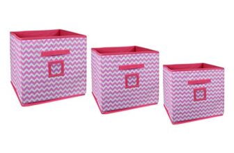 Amazon Brand – Solimo Printed Fabric Storage Box Set, 3 Piece, Pink