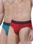 One8 By Virat Kohli Men’S Cotton Brief (Pack Of 2) (202D_Sea Green/Brick Red_Small_Sea Green/Brick Red_S)