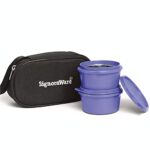 Signoraware Microsafe Midday Steel Lunch Box (350Ml+350Ml), Set Of 2, Violet, Standard