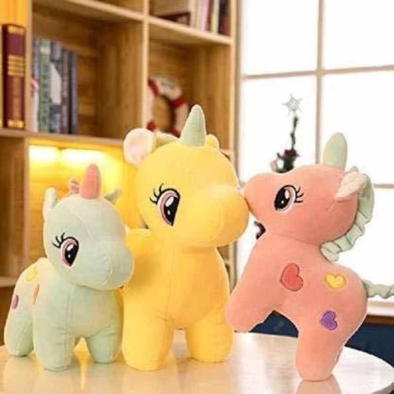 Mpr Enterprises Pink, Blue & Yellow Unicorn Stuffed Soft Toy Plush For Kids Baby Boy Girl Birthday Set Of 3  – 28 Cm(Multicolor)