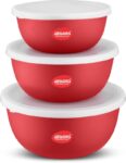 Jensons Steel, Plastic Grocery Container – 600 Ml, 800 Ml, 1300 Ml(Pack Of 3, Red)