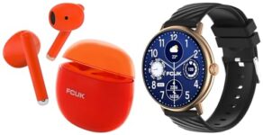 Fcuk New Tide 1.39″ Round Display Bluetooth Calling Black Smartwatch With Kicks True Wireless Orange Earbuds