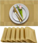 Crasts Placemats Dining Table Place Mats, Pvc Material, Non-Slip, Heat Resistant, Washable, Anti-Skid Pack Of- 6 (6, Gold)