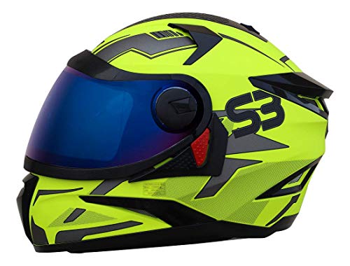 Steelbird Sbh-17 Terminator Full Face Graphic Helmet In Glossy Fluo Finish With Chrome Visor (M, Fluo Neon)