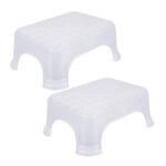 Urbane Home Bathroom Stool | Bathroom Plain Square Stool | Plastic Stool For Bathroom | Stool For Kitchen | Bathroom Patla | Support Stool For Bathroom | P6 | Pack Of 2 | Transparent