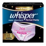 Whisper Super Absorbent Period Panty, 6 L-Xl Pants, 360 Degree Leakage Protection For Heavy Flow, Panty Like Fit For Full Back Coverage, Absorbs Heavy Gushes, Silky Soft, Comfortable Feel-Women