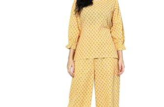 Libas Yellow Printed Cotton Night Suit