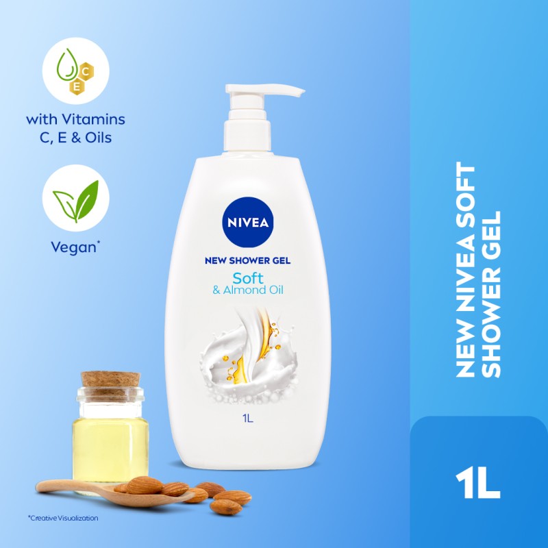 Nivea Soft & Almond Oil Body Wash | Vitamin C&E Oils For Healthy & Nourished Skin 1L(1 L)