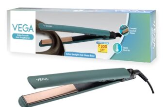 Vega Salon Smooth Hair Straightener For Women With Ceramic Coated Plates, Quick Heatup & Travel Friendly, Travel Lock, Green (Vhsh-42)