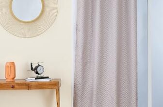 Amazon Brand – Solimo Premium Polyester Cotton Curtains | 225 Gsm | 7 Ft | Geometric Print | Easy Maintenance (Set Of 2, Coffee)