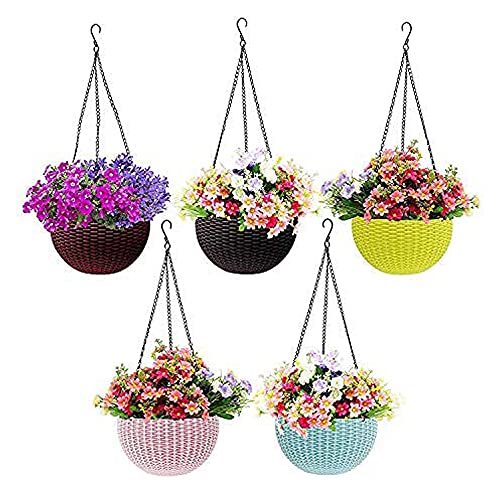 Go Hooked Plastic Hanging Pot, Multicolour, 7.1 Inch, 5 Pieces (Rattanplantersetof5)