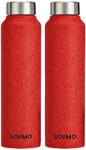 Amazon Brand – Solimo Stainless Steel Fridge Water Bottle | 1000 Ml | Textured Red Finish (Set Of 2)