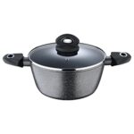 Bergner Orion Nonstick 24 Cm Casserole/Soup Pot, Glass Lid, 3.9 L Capacity, For Biryani/Pulao, Textured Soft Touch Handles, Granite Finish, Induction Bottom, 1-Year Warranty By Bergner