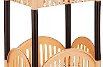 Amazon Brand – Solimo Four-Tier Multipurpose Plastic Rack For Kitchen, Living Room, Bathroom (Convex, Beige And Brown)
