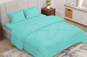 Story@Home Bedsheet Set With Comforter And Pillow 2 Cover Combo| Blanket -180Gsm & Bedsheet -300Tc | Microfiber | Cyan Blue, Stripes Pattern | Blanket Bedsheet Double Bed | Perfect For Festive Gifting