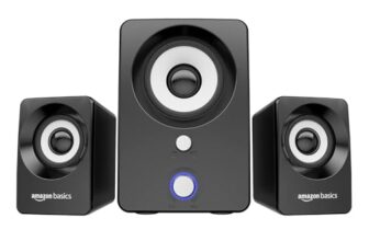 Amazon Basics Multimedia Speaker | Usb Powered | Wired Desktop Speakers With Powerful Bass | Built-In Subwoofer (Black)