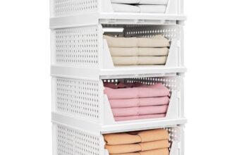 Markwell 4 Layer Stackable Wardrobe Storage Box, Plastic Sliding Drawer Organizer, Foldable Clothes Shelf Baskets, Folding Cube Bins, Perfect For Kitchen, Bedroom (Sliding Drawer)
