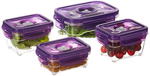 Amazon Brand – Solimo Premium Plastic Food Storage Container Set With Manual Pump (Tritan Material, 4 Pieces, 200Ml, 330Ml, 600Ml, 1L)