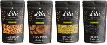 Lila Dry Fruits Almond(200Gm), Figs (200Gm), Green Raisin (200Gm) & Black Raisin(200 Gm) Combo Almonds, Figs, Raisins(4 X 200 G)