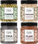 Lila Dry Fruits Pumpkin Seeds, Sunflower Seeds, Chia Seeds, Flax Seeds 250 Gm Each Jar Pumpkin Seeds, Sunflower Seeds, Chia Seeds, Brown Flax Seeds(1000 G, Pack Of 4)