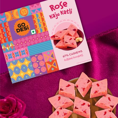Go Desi Rose Kaju Katli 200 Grams, Gulab Kaju Katli, Desi Meetha, Sweets Indian Mithai, Cashew, Indian Sweets Gift Pack