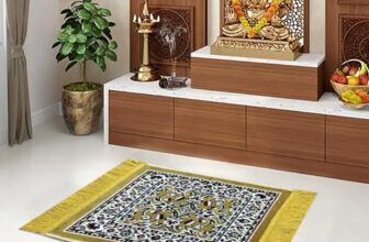 Status Traditional Carpet/Pooja Mat | Square Shape | Mat For Home Temple | Pooja Assan 18X18 Inch (Beige)