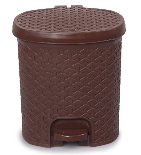 Cello Classic Plastic Pedal 12 Liters, Dustbin With Lid Plastic Garbage Waste Pedal Bin With Inner Bucket For Kitchen/Home/Office/Bathroom (Strong And Durable Body)-Brown