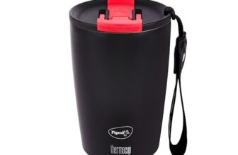 Pigeon Thermocup 400 Ml: Stainless Steel Vacuum Insulated Coffee Cup/Tumbler For Hot And Cold Drinks, Bpa-Free, Leak-Proof, Coffee Mug With Double Lid – Ideal For Car, Home, Office, Travelling|Black