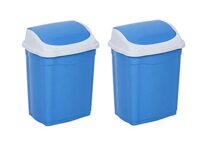 Aristo Plastic Garbage Trash Bucket Dustbin With Swing Lid 9 Ltr (Blue) Set Of 2