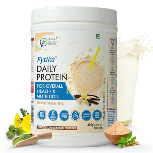 Fytika Healthcare Products Daily Protein|Protein Powder For Adults With 37 Essential Vitamins & Minerals,|50% Protein Per Serve|High Protein Drink For Women & Men|Net – 400G (Vanila, Pack Of 1)