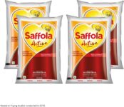Saffola Active, Rich In Omega 3 & Oryzanol, Multi-Source Edible Rice Bran & Soyabean Blended Oil Pouch(4 X 1 L)