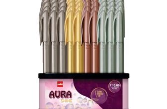 Cello Aura Shine Ball Pen | Blue Ink | Set Of 50 Ball Pens | Long Needle Tip And Metallic Body | Best For Students And Professionals| For School And Office Use