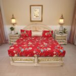 Status Contract 2024 Cotton Rich Double Fitted Bedsheet With 2 Pillow Covers For Bed Room, Home, Hotel-120 Gsm (Red)