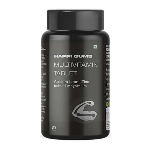 Happigums Multivitamins Tablets | For Energy, Stamina | With Calcium, Iron, Zinc | Bones & Muscles Health