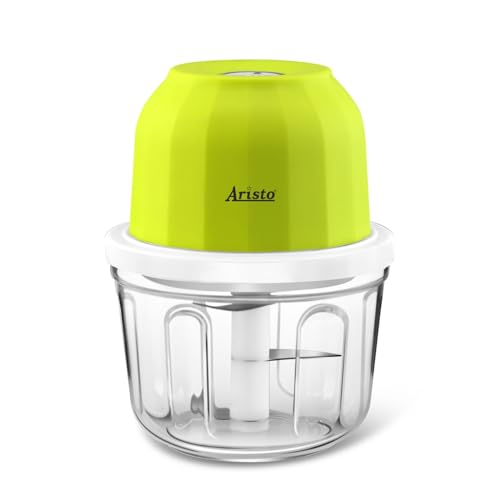 Aristo Rechargeable Wireless Electric Cordless Chopper, Stainless Steel Blades, One Touch Operation, 10 Seconds Chopping, Mincing Vegetable, Meat – 350 Ml, 30 Watts, Green