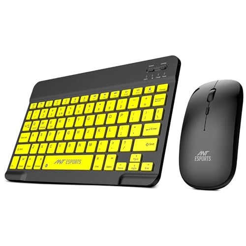 Ant Esports Wkm11 Wireless Keyboard And Mouse Combo, Ultra Compact Slim Keyboard And Ergonomic Mouse For Desktop/Pc/Laptop/Tablets And Windows 10/8/7, Build In Rechargeable Battery – Black Cyan.