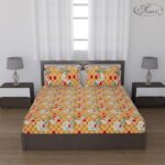 Status Contract Cotton Rich Jaipuri Rajasthani Double Bedsheet With 2 Pillow Covers For Bed Room, Home, Hotel-120 Gsm (Yellow)