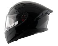 Axor Apex Solid Isi Ece Dot Certified Glossy Black Full Face Dual Visor Helmet For Men And Women With Pinlock Fitted Outer Clear Visor And Inner Smoke Sun Visor Black(L)