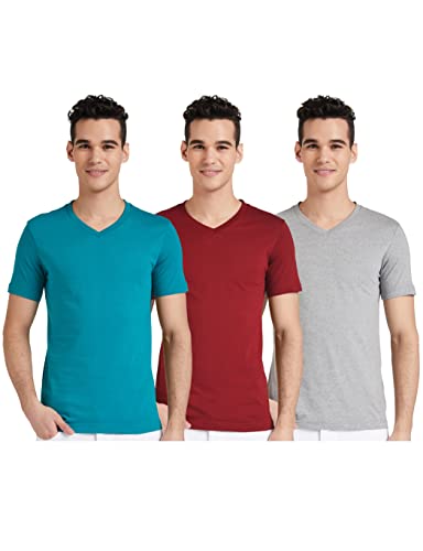 Amazon Brand – Symbol Men’S Solid Cotton T Shirt | Plain | V Neck | Half Sleeve – Regular Fit | Combo Pack Of 3 (Available In Plus Size) (Grey Melange, Sundried Tomato, Fanfare_S )
