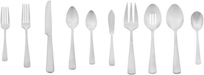 Amazon Basics Cutlery 45-Piece Stainless Steel Flatware Silverware Set With Square Edge, Service For 8