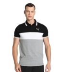 Puma Men’S Color Block Regular Fit T-Shirt (670852_Black-White-Medium Gray Heather
