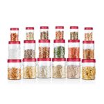 Milton Vitro Airtight Pet Containers For Kitchen Storage, Food Grade, Stackable, Transparent Organizer Jars, Set Of 18 (6 X 230Ml, 6 X 600Ml, 6 X 1.18L) For Tea, Coffee, Sugar Red Wine