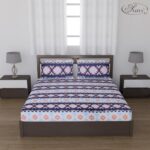 Status Contract Spring Summer Collection-2024 Cotton Rich Double Bedsheet With 2 Pillow Covers For Bed Room, Home, Hotel-120 Gsm | (Blue), 120 Tc