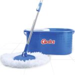 Gala Aqua Spin Mop With 4 Wheels & Big Bucket With 2 Microfiber Refills, Floor Cleaning Mop With Bucket, Pocha For Floor Cleaning, Mopping Set (White And Blue)