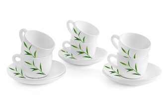 Cello Imperial King Cup & Saucer 130 Ml | Home And Kitchen Decor Items | Cups, Mugs And Saucer For Kitchen | Coffee Cup And Saucer Set | 6 Units | Bamboo Groove, Green