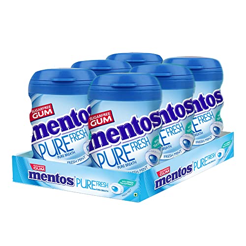 Mentos Pure Fresh, Sugarfree Mint Flavour, Chewing Gum Bottle Pack, 327.6 G- Pack Of 6