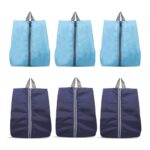 Ashtron Shoe Storage Organizer Bags Set, Water-Resistant Nylon Fabric With Sturdy Zipper For Traveling (6 Pack) (Navy Blue And Aqua Blue(Turquoise))
