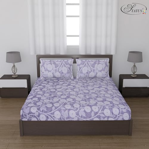 Status Contract -2024 Cotton Rich Double Bedsheet With 2 Pillow Covers For Bed Room, Home, Hotel-120 Gsm (Violet White)