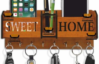 Heritagecrafts Special Designer Sweet Home Unique Wooden 2 Pocket Mobile And Pen Wood Key Holder(8 Hooks, Brown)