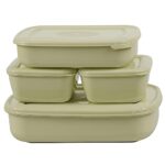 Asian Plastowares Utility Star Storage Containers Set Of 4, (500 Ml X 2, 800 Ml, 1800 Ml) Freeze Containers (Olive Green)